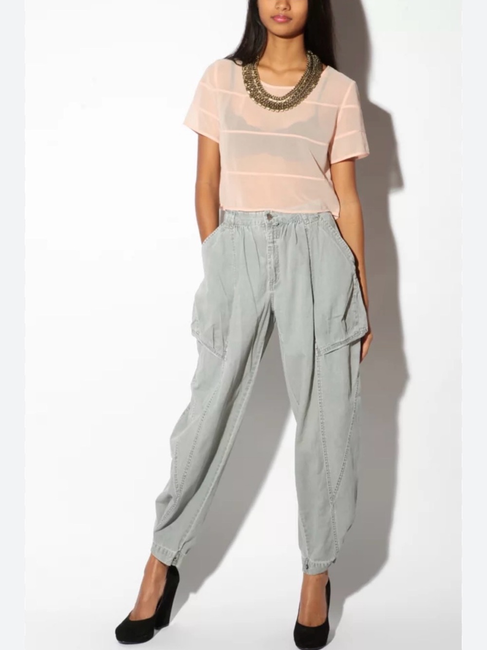 Linen High Waist Pleated Relax fit Tapered Ankle/Cargo Pant sz 6-8